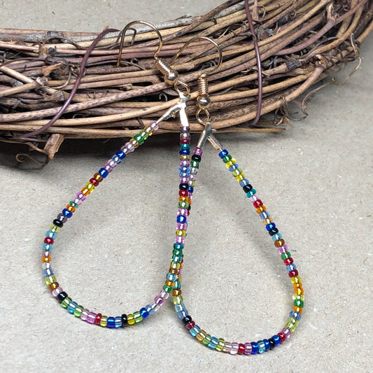 Rainbow glass peardrop hoop earrings