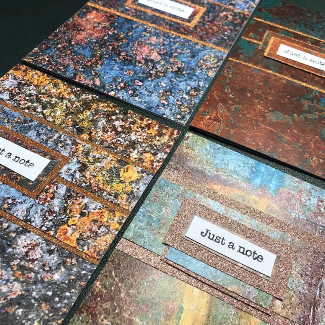 Four unique rust design handmade cards