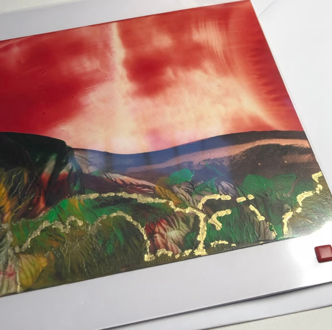 Fiery landscape - encaustic art greeting card