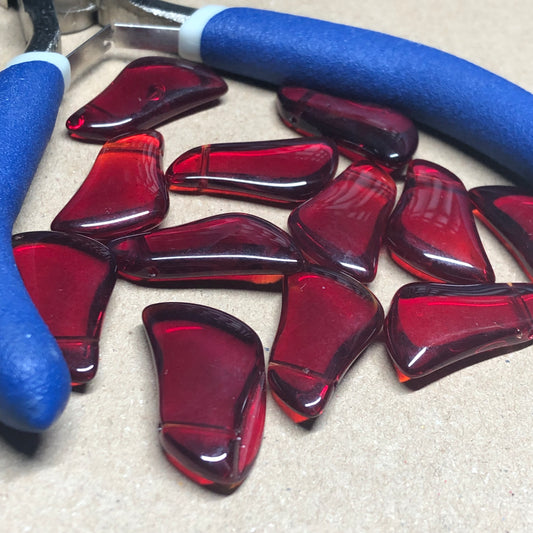 Deep red glass wave beads