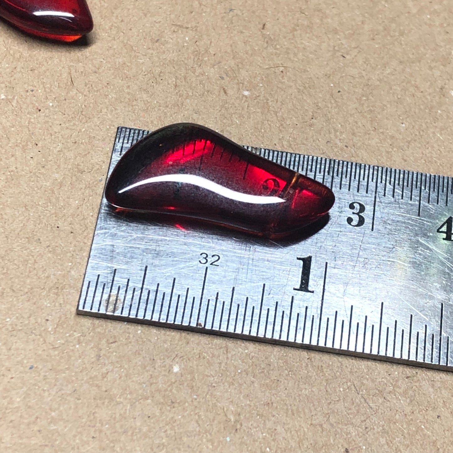 Deep red glass wave beads