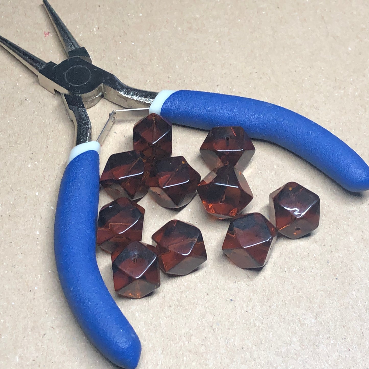 Deep brown faceted glass cube beads