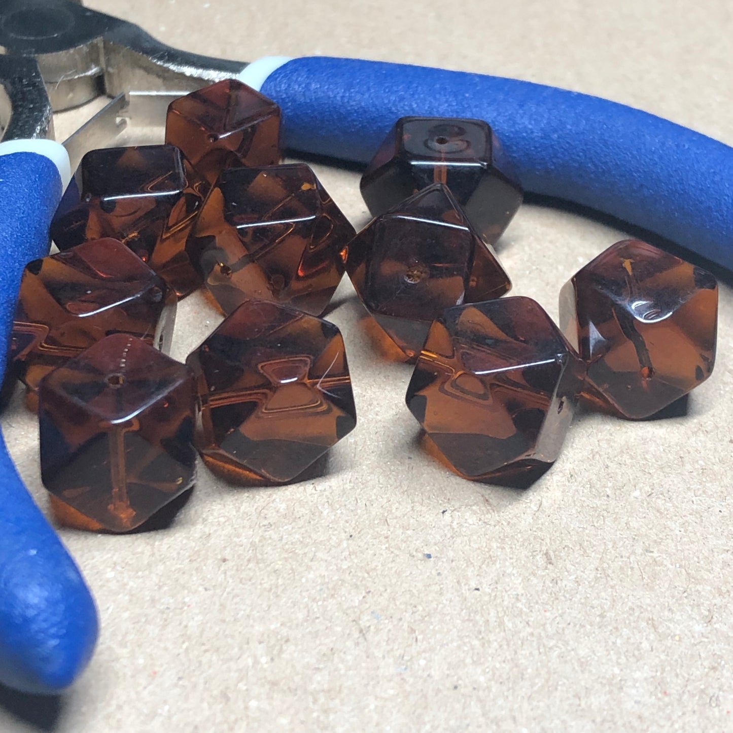 Deep brown faceted glass cube beads