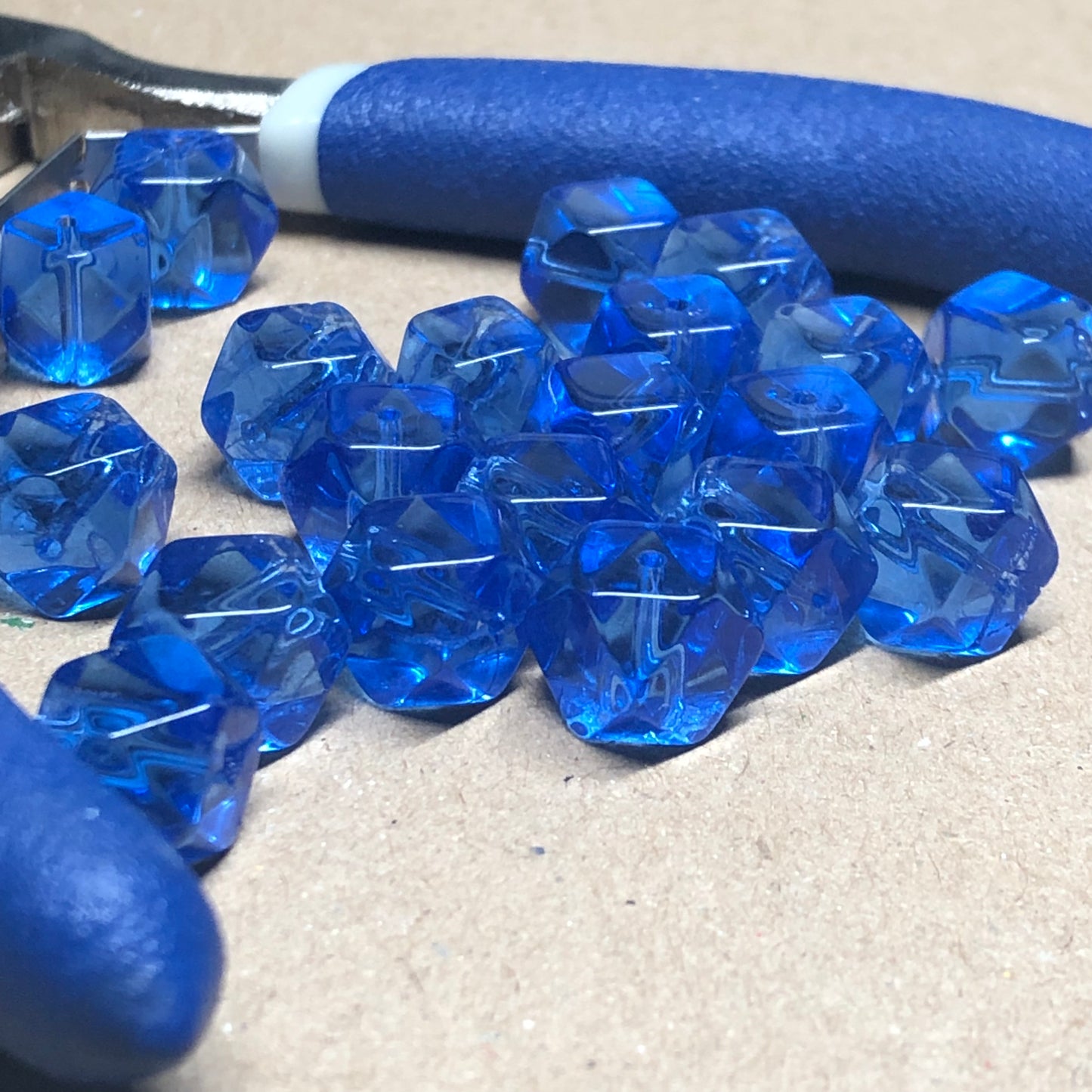 Sapphire blue faceted glass cube beads