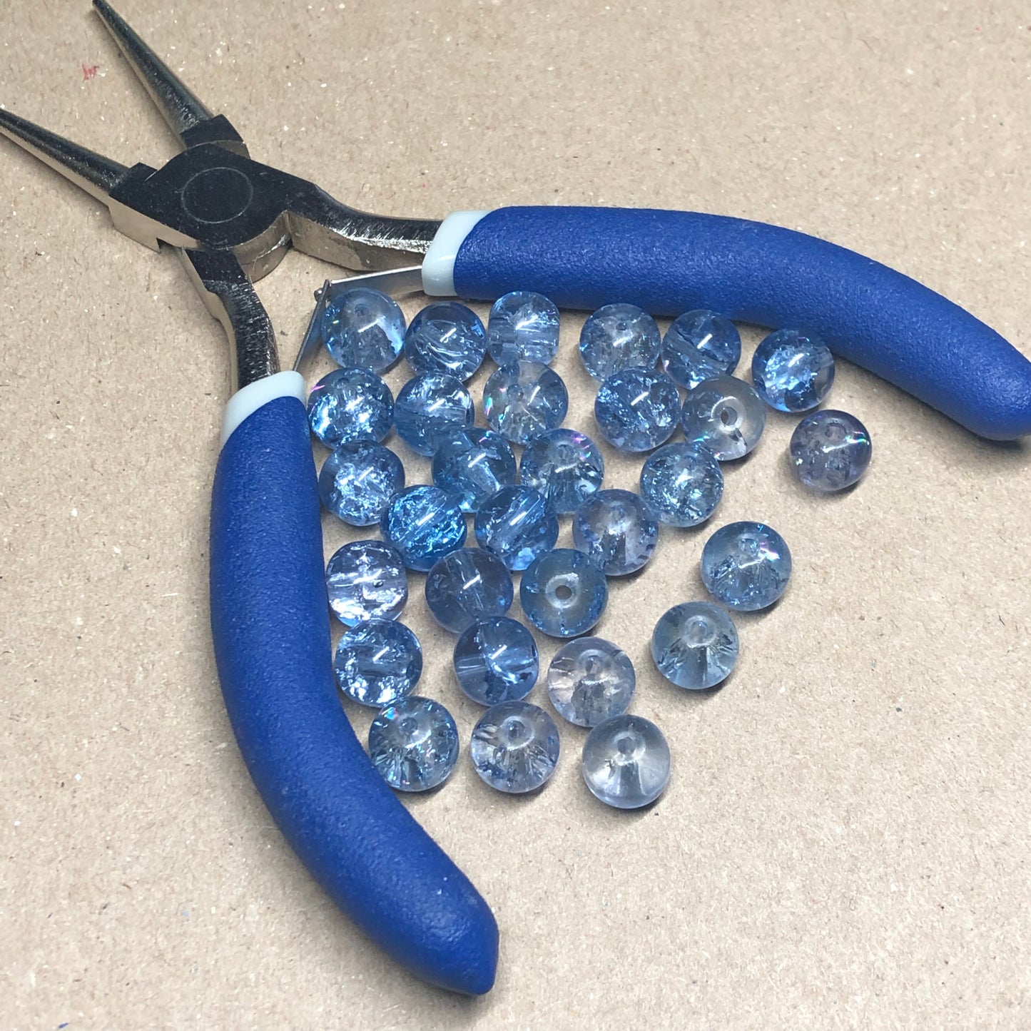 Blue grey crackle glass beads