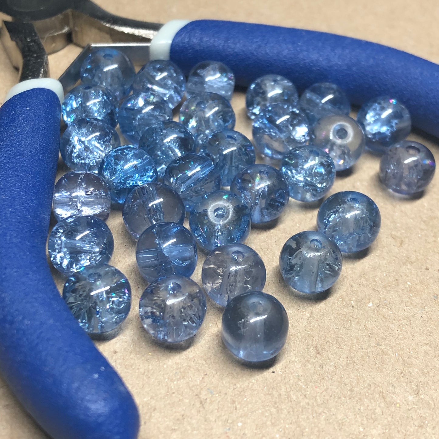 Blue grey crackle glass beads