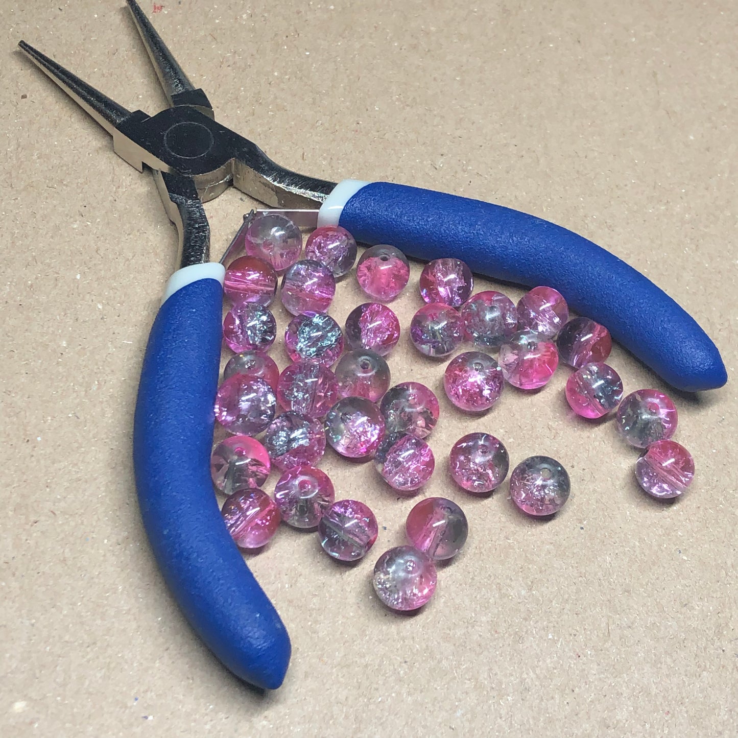 Pink grey crackle glass beads