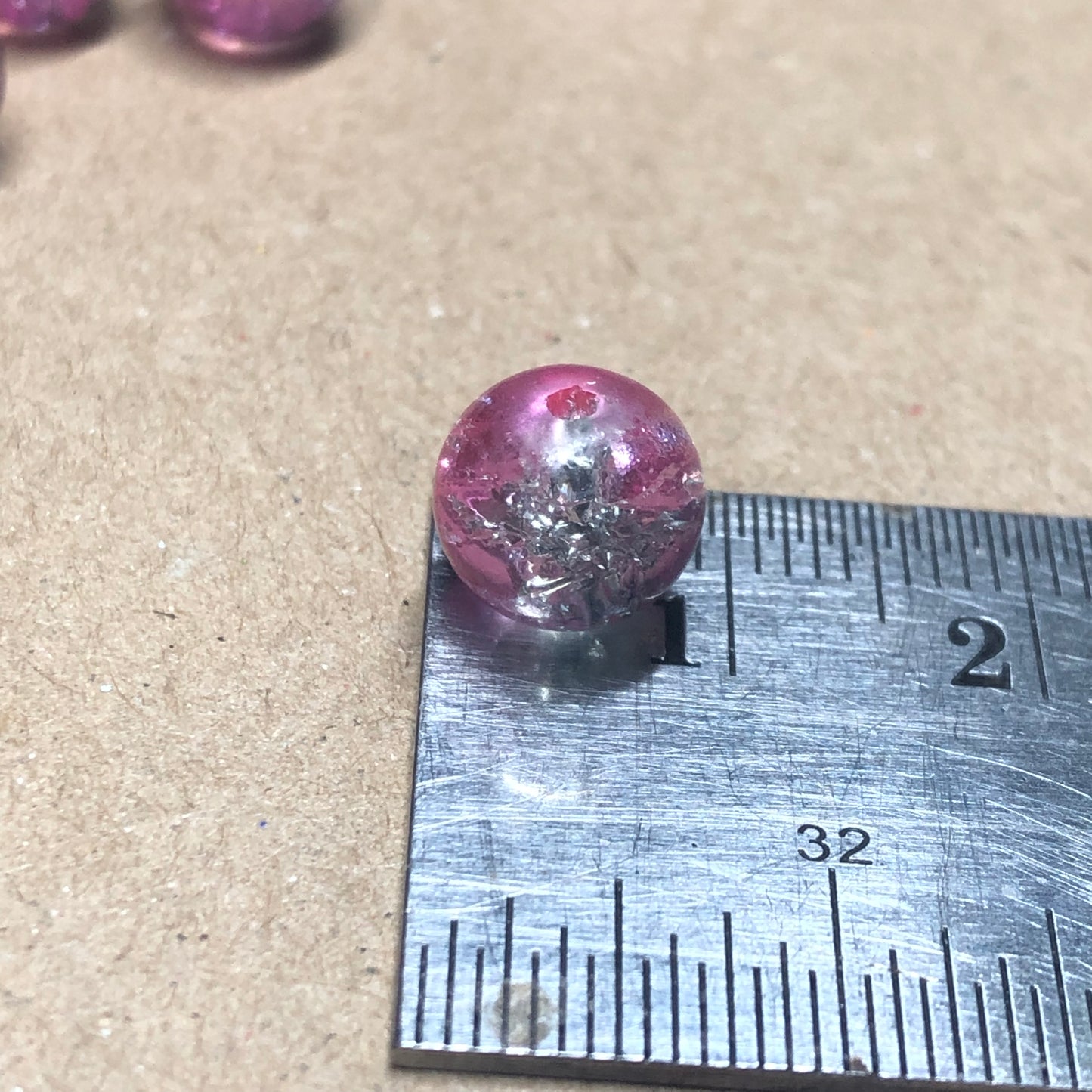 Pink grey crackle glass beads