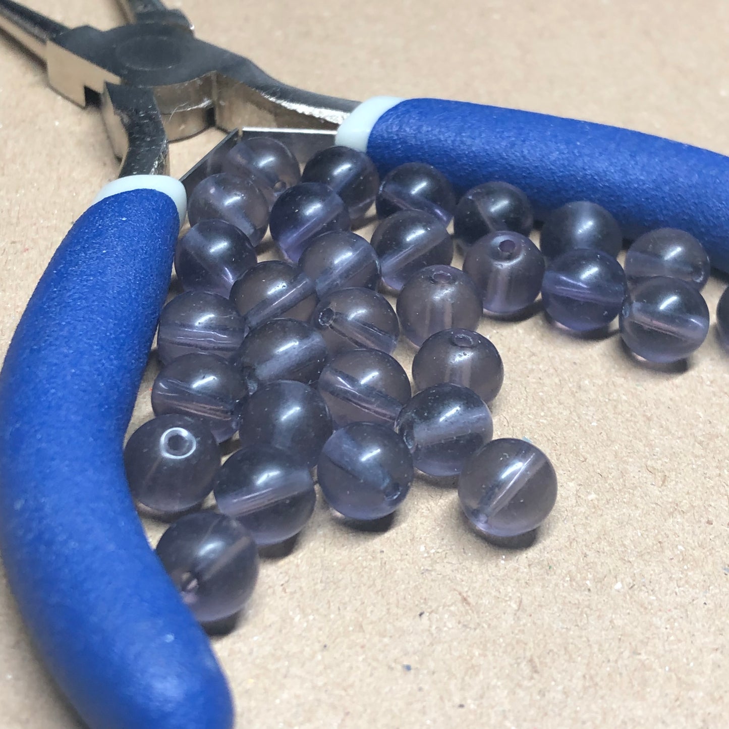 Purple round glass beads 8mm