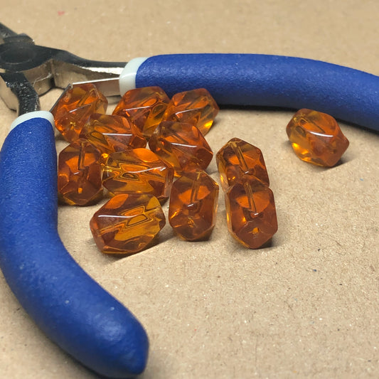 Golden amber faceted rectangular beads