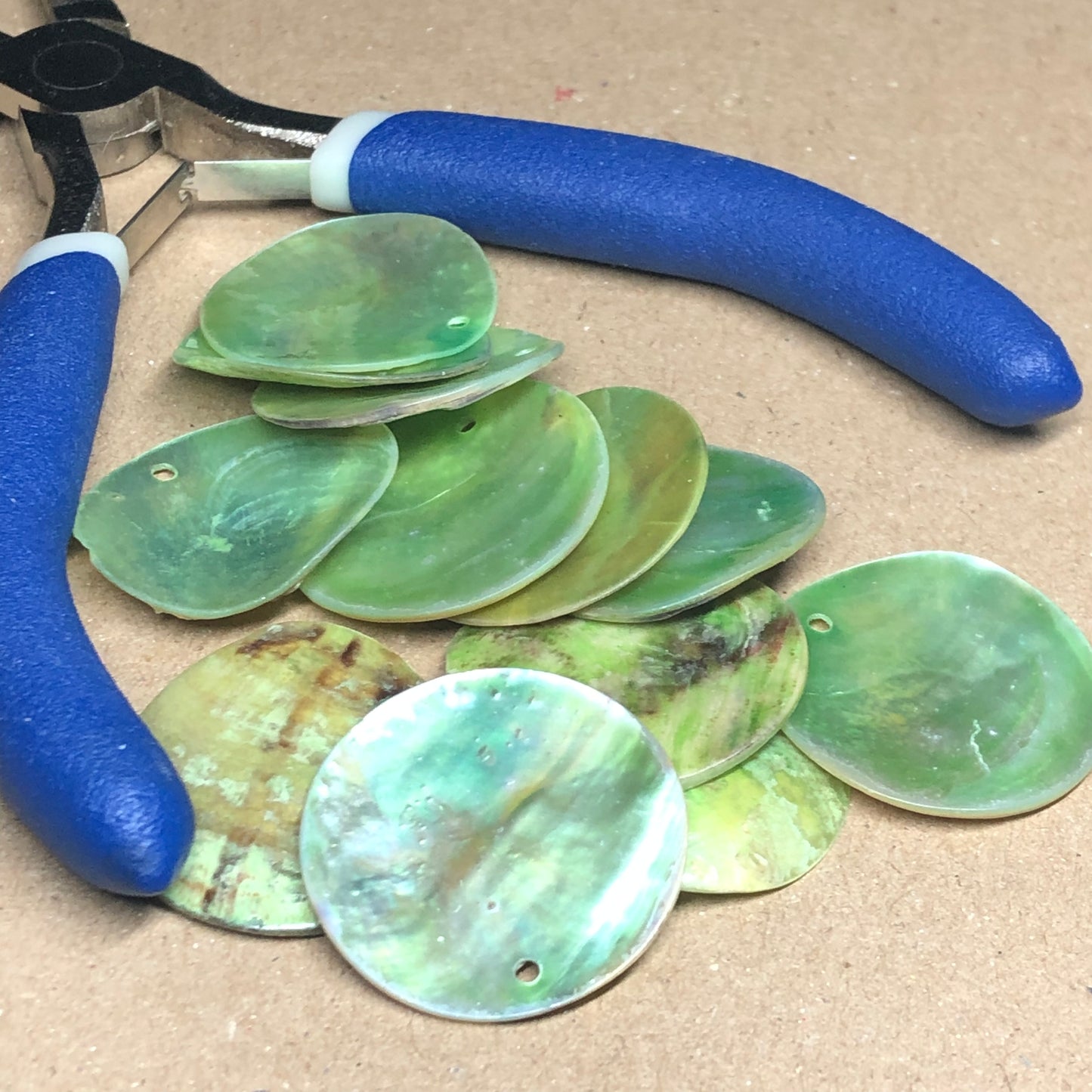 Green shell slice beads