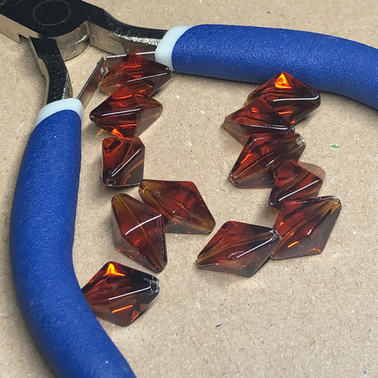 Brown diamond shaped glass beads