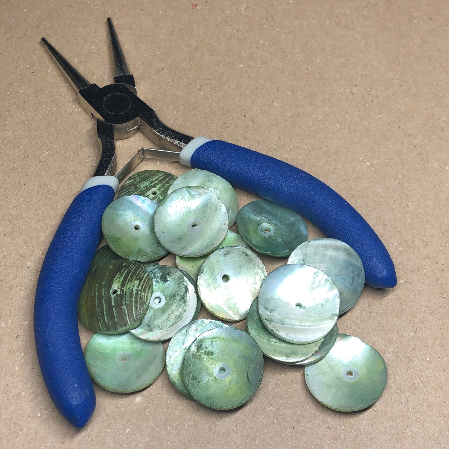 Green shell slice beads