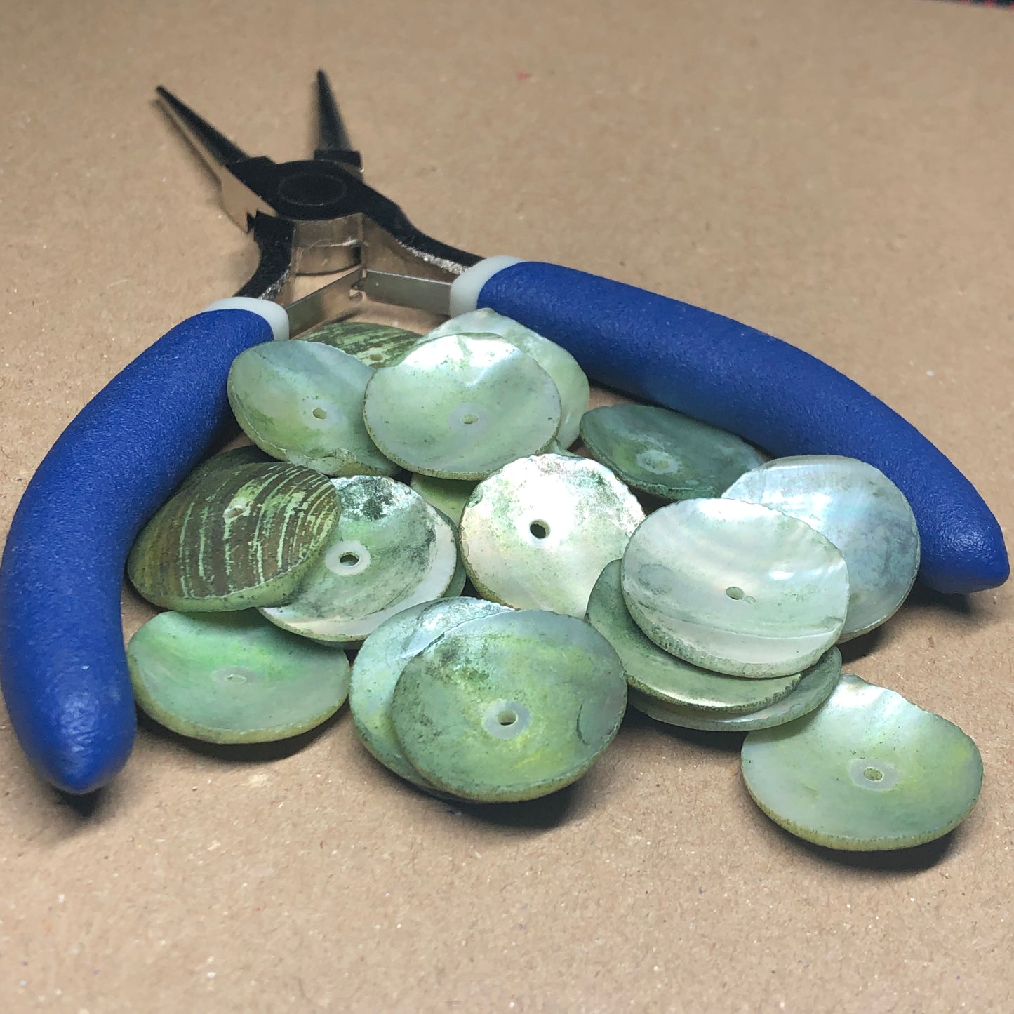 Green shell slice beads