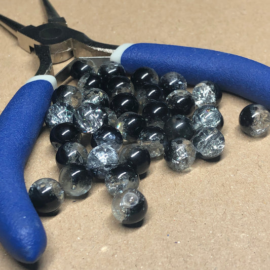 Black and clear crackle glass beads