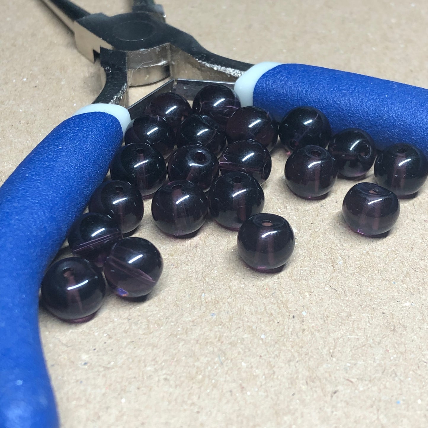 Purple round glass beads 8mm