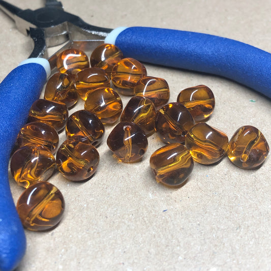 Amber glass twist beads 10mm