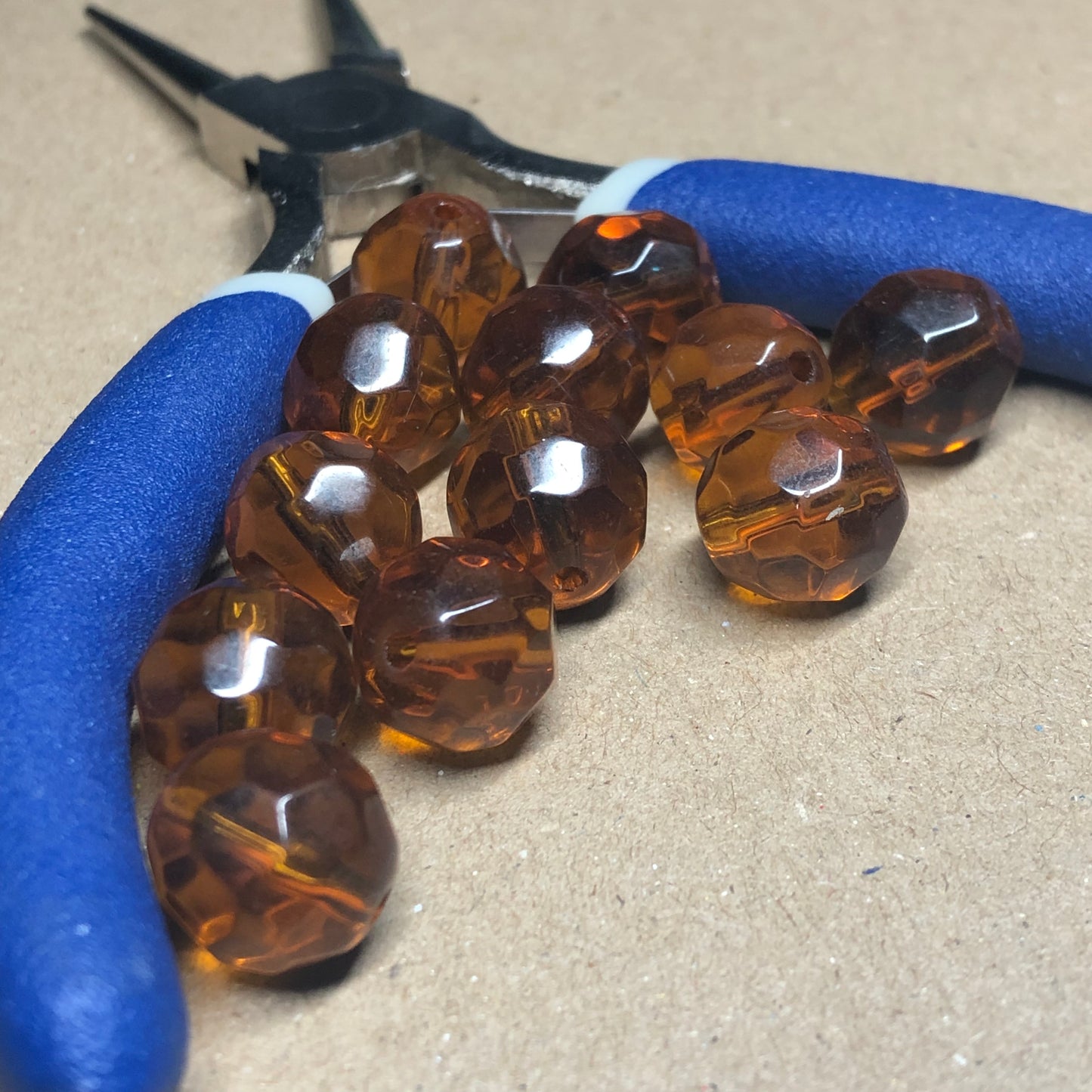 Brown faceted glass beads 12mm