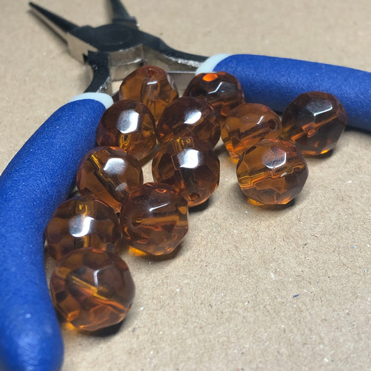 Brown faceted glass beads 12mm