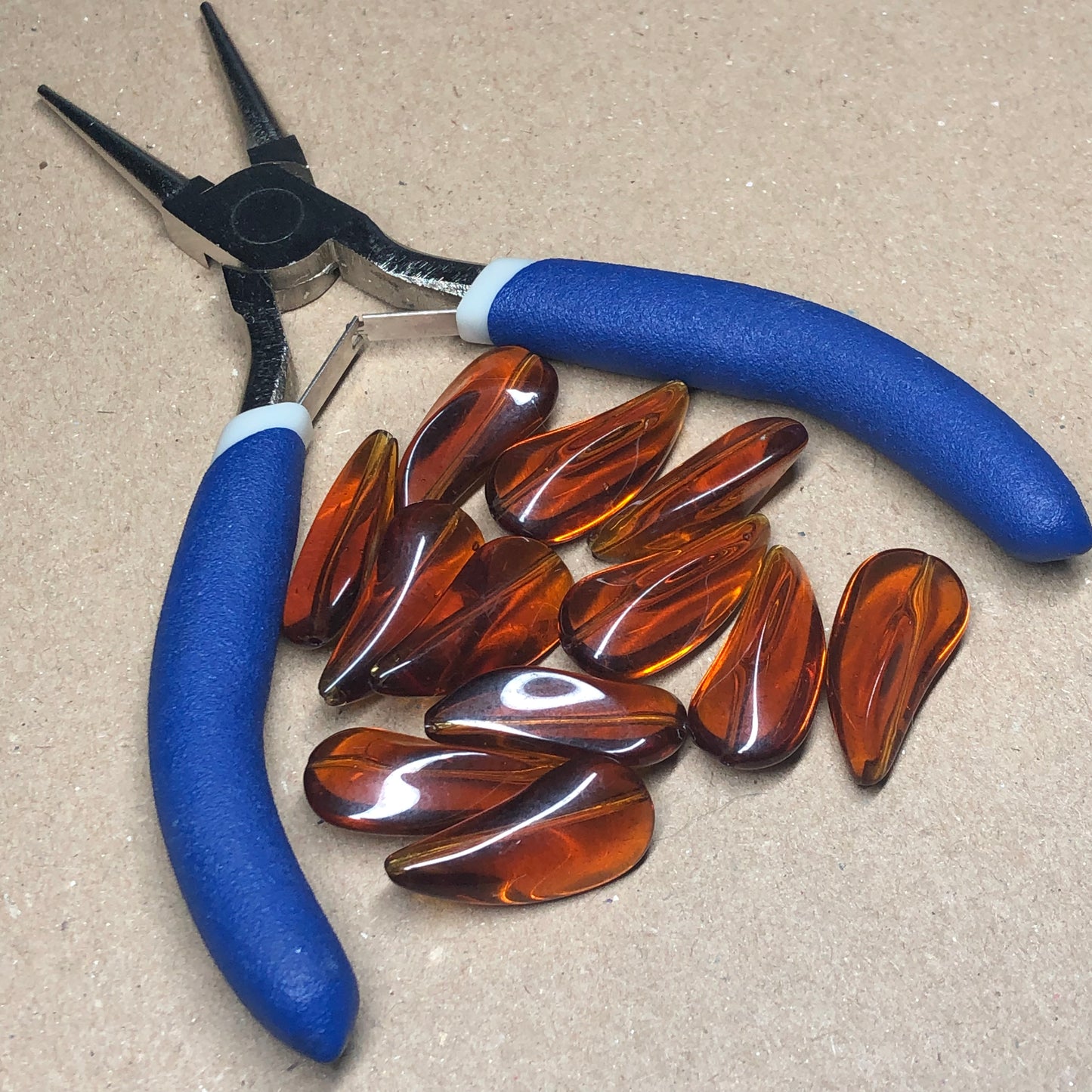 Brown long waterdrop glass beads