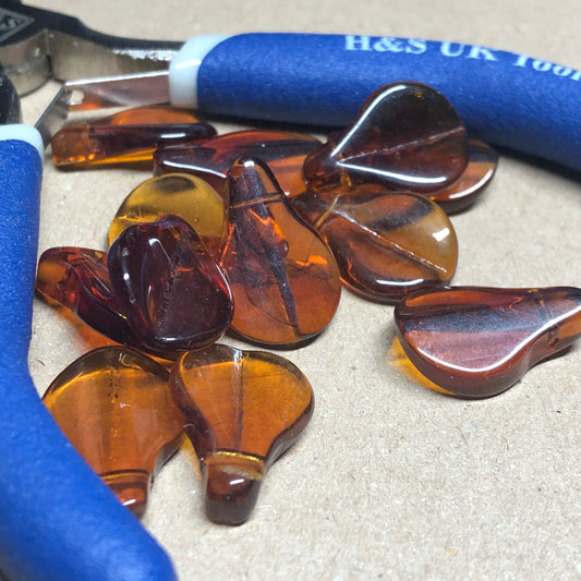 Brown glass leaf beads