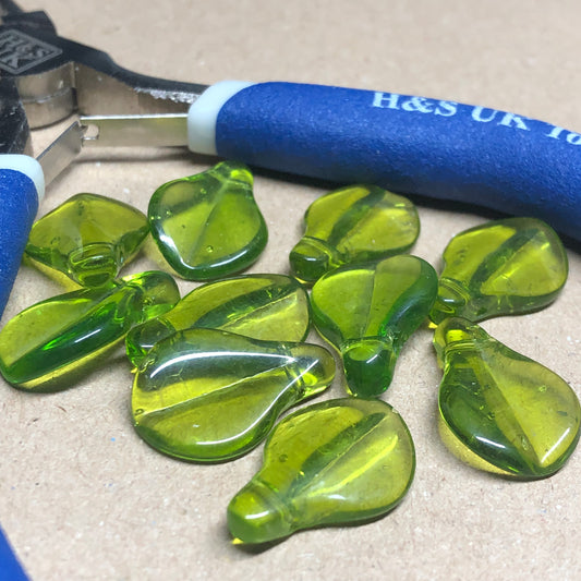 Green glass leaf beads