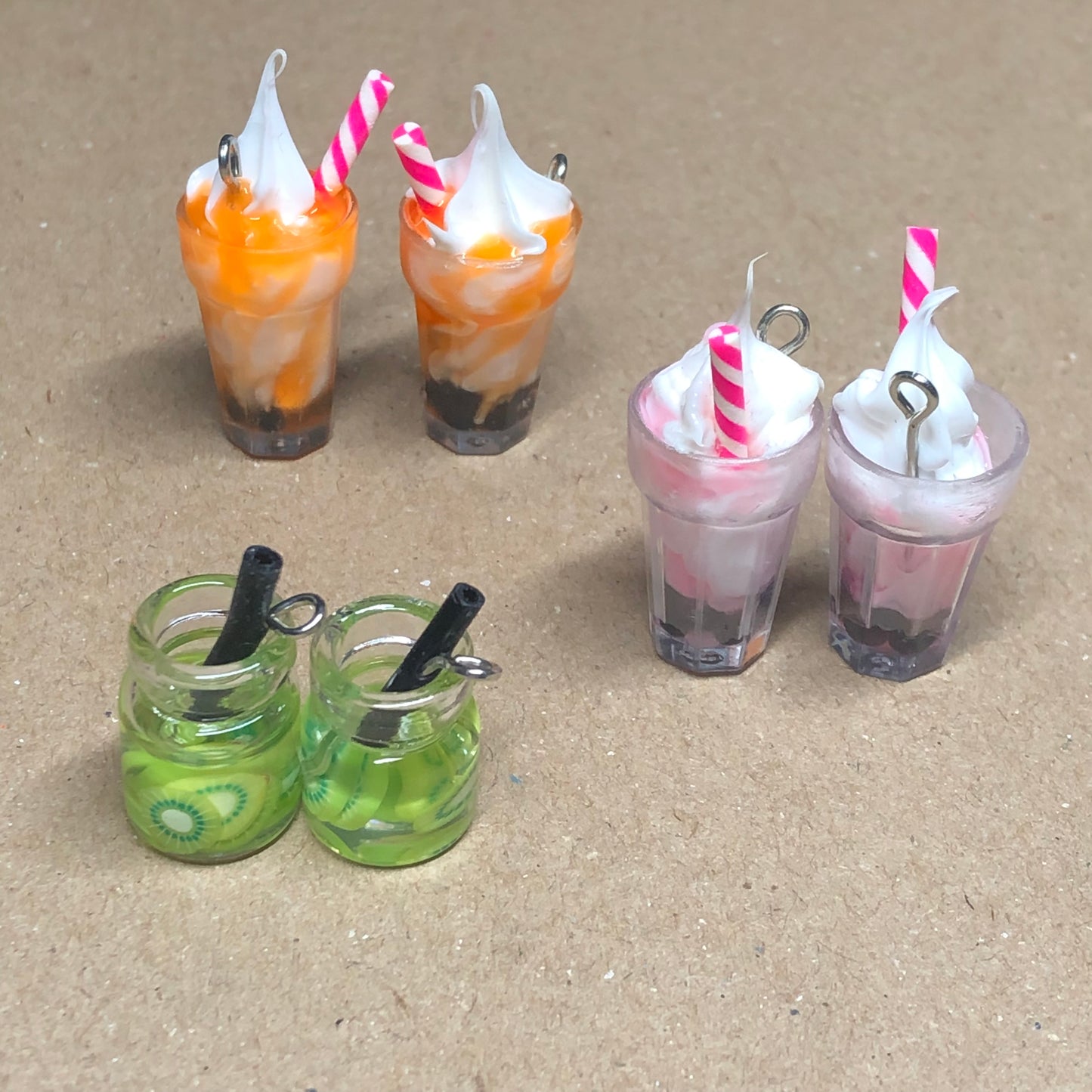 Six fruity ice cream sundae drink charm pendants