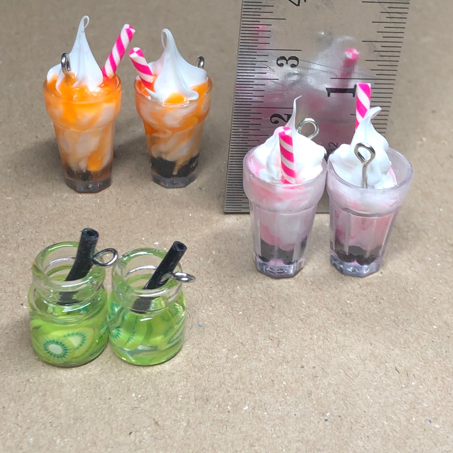 Six fruity ice cream sundae drink charm pendants