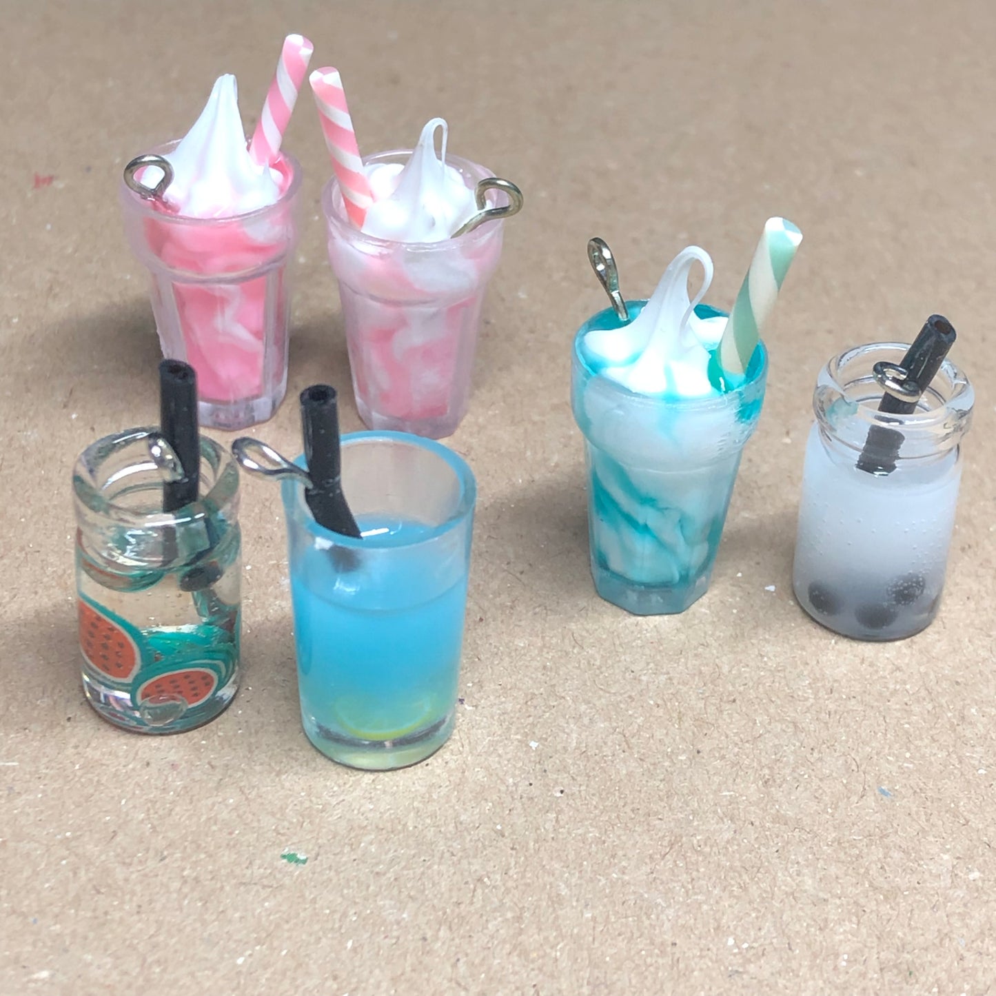 Six ice cream sundae charm pendants