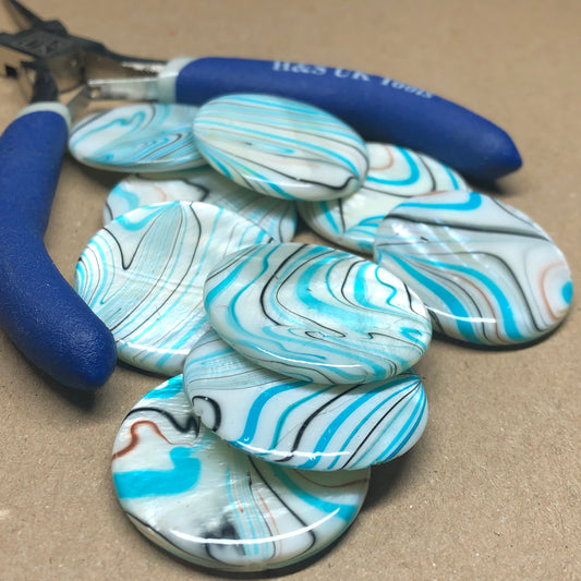 Blue stripe printed shell beads