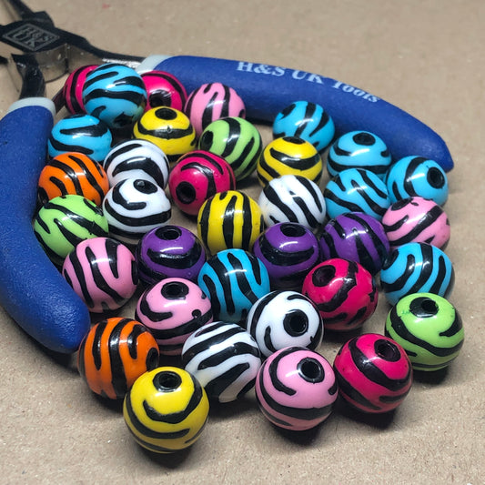 Colourful zebra stripe acrylic beads