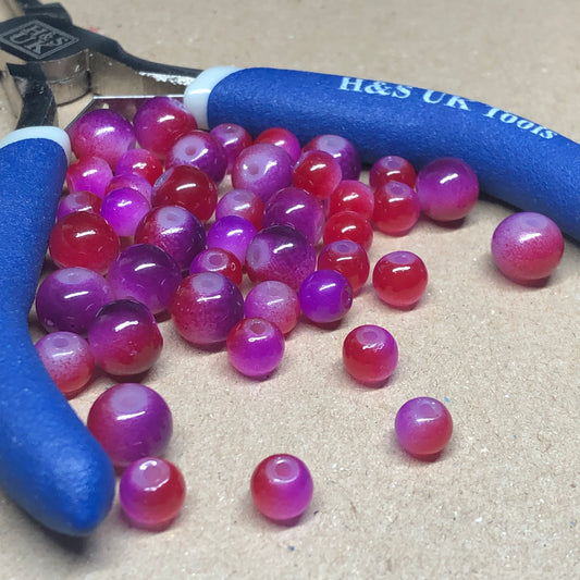 Red and purple glass beads