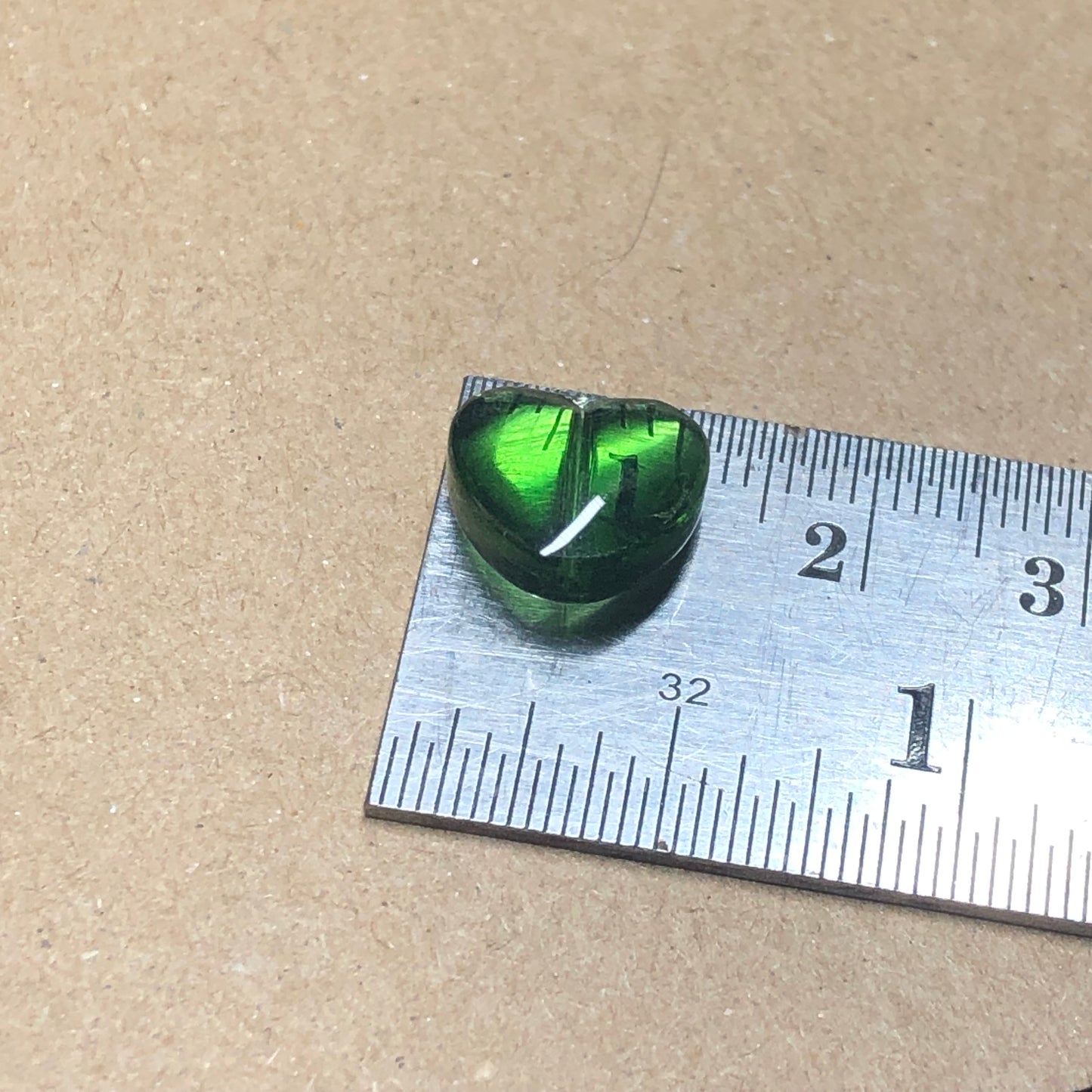 Green glass heart beads