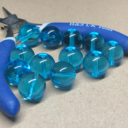 Turquoise blue round glass beads