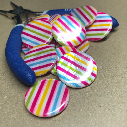 Colourful stripe printed shell beads