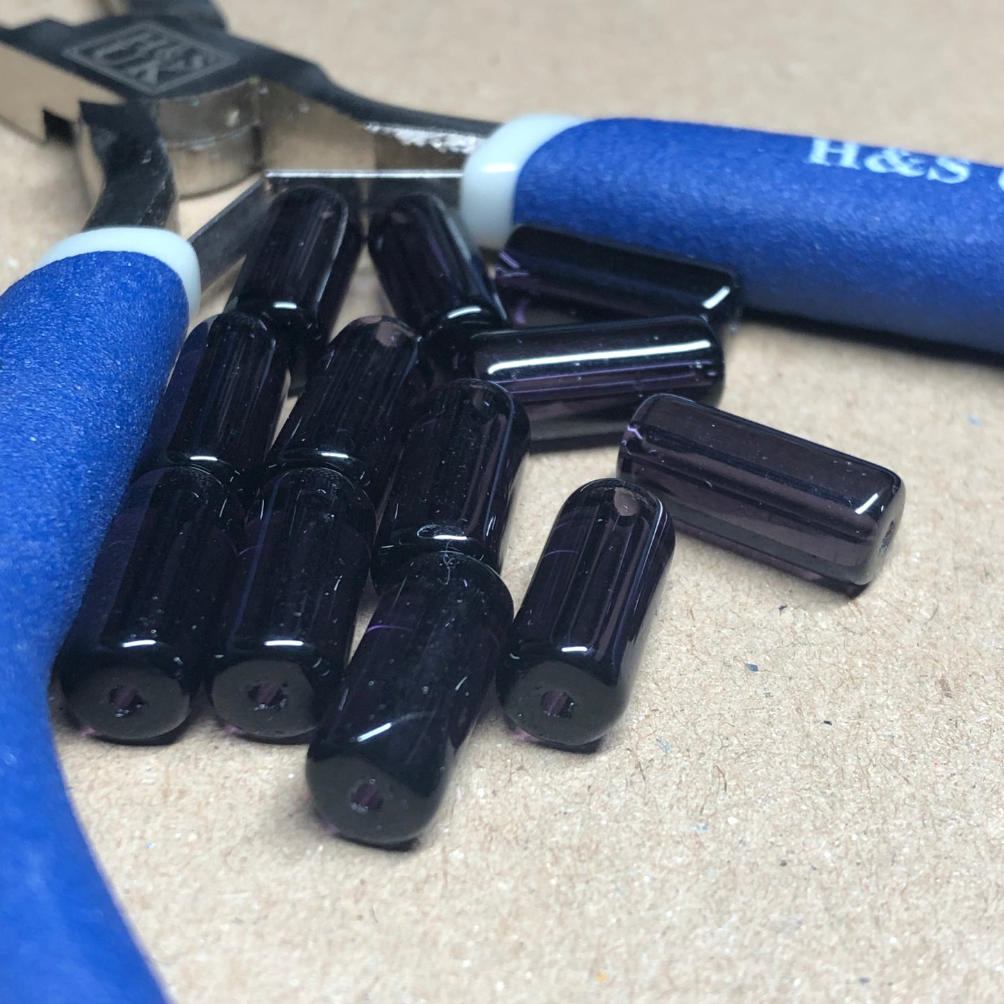 Purple glass tube beads