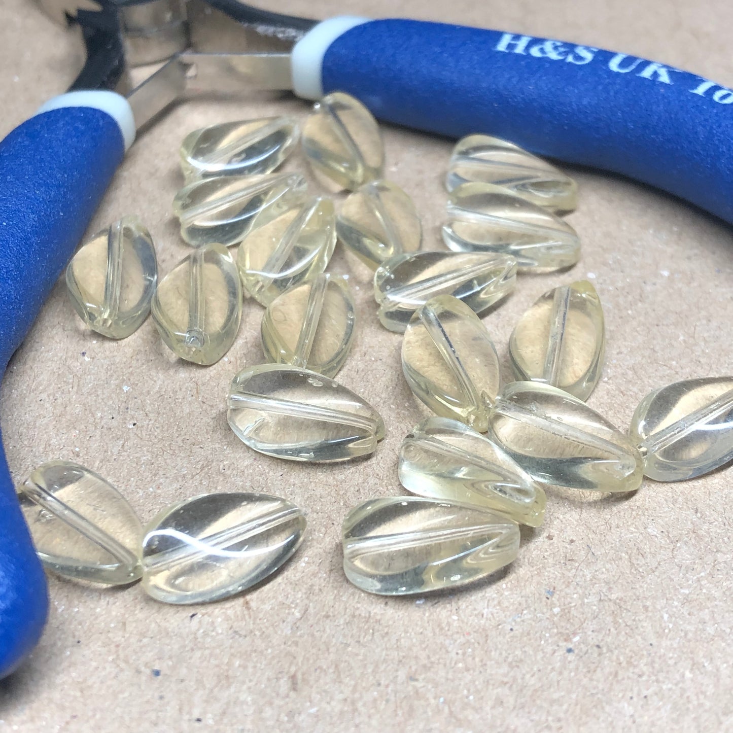 Yellow oval twist glass beads