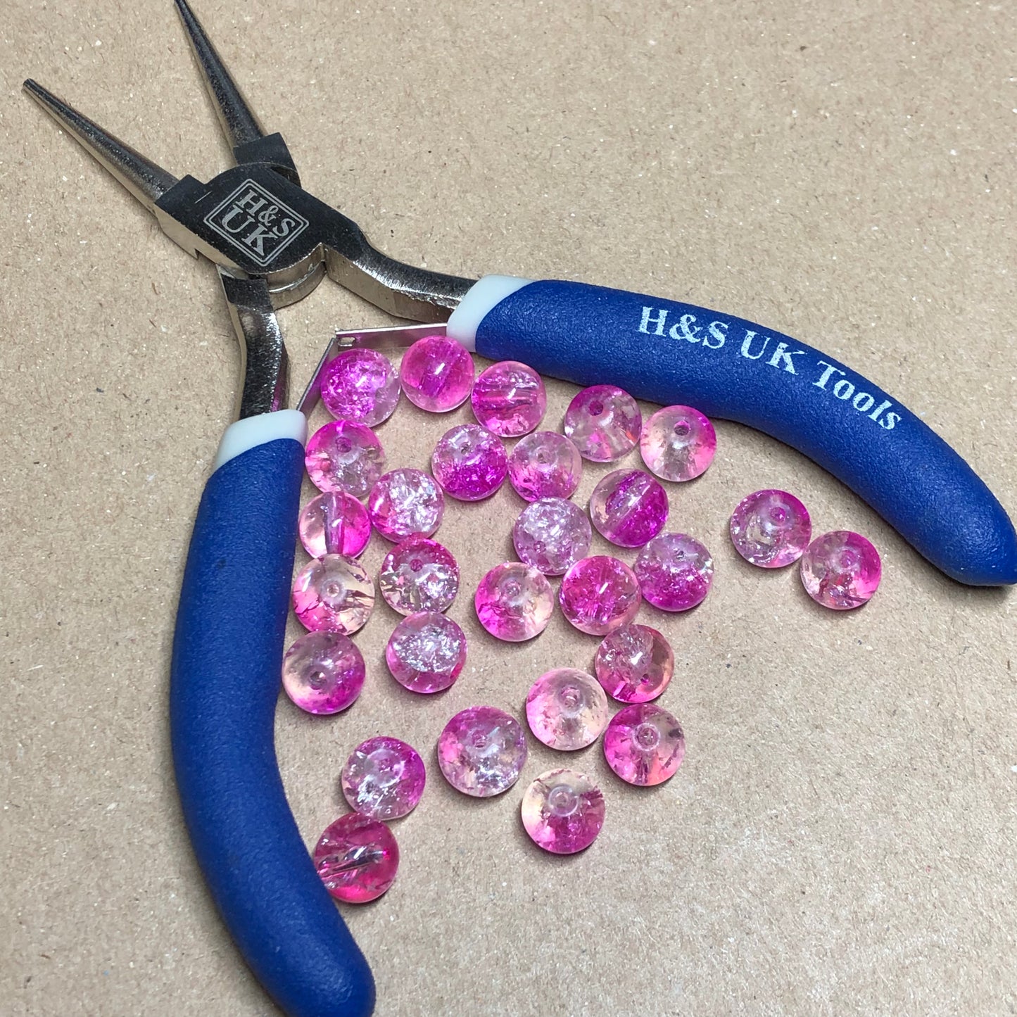 Pink and clear crackle glass beads