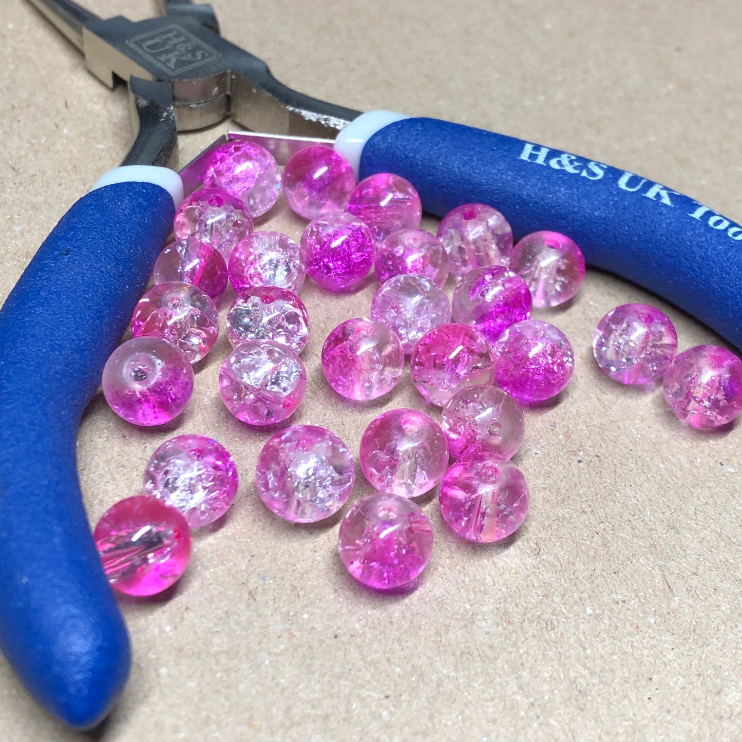 Pink and clear crackle glass beads