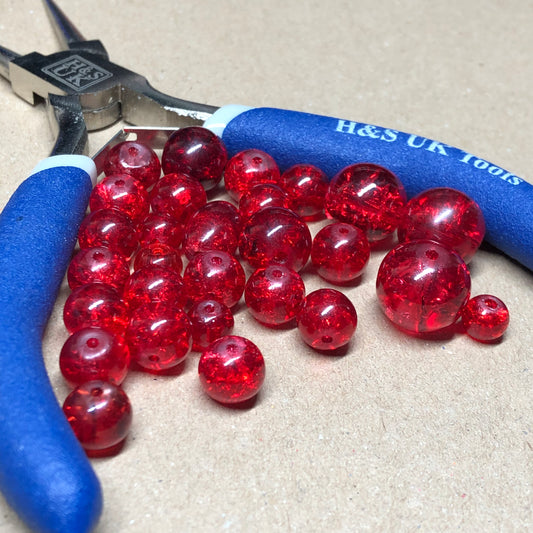 Red mixed crackle glass beads