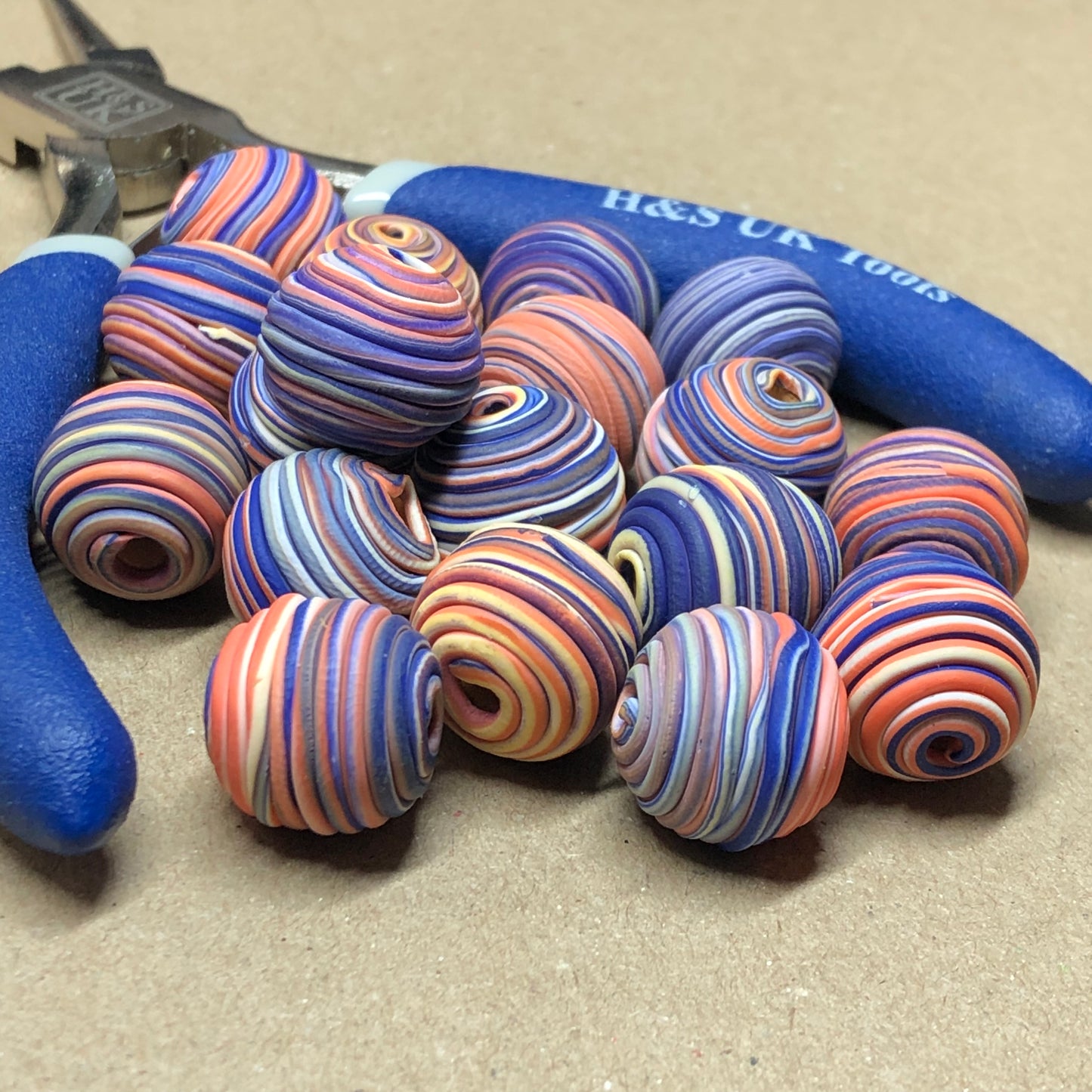 Purple and orange stripe beads