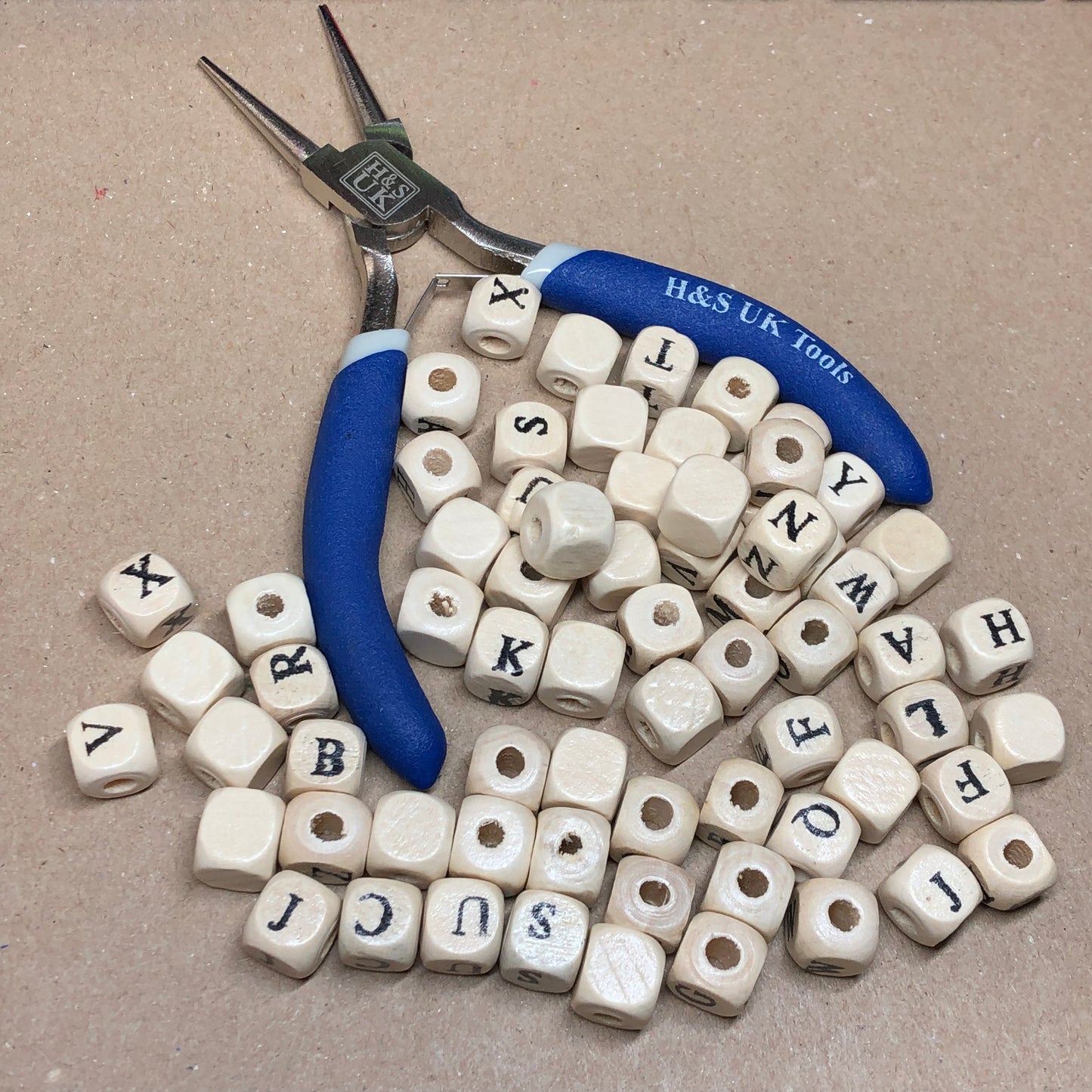 Wooden cube alphabet beads