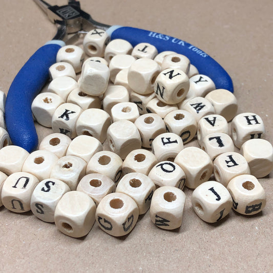 Wooden cube alphabet beads