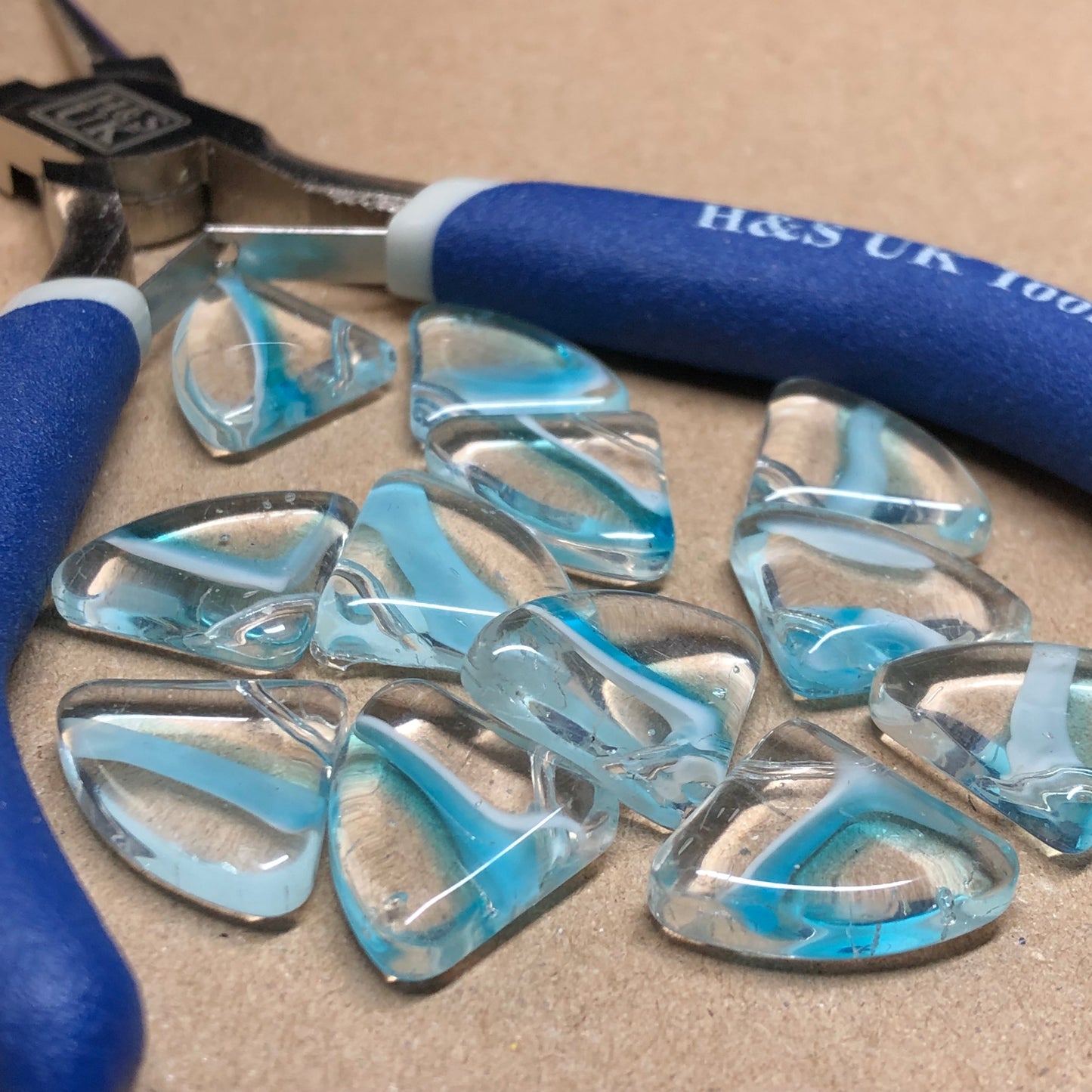 Turquoise fan shaped glass beads