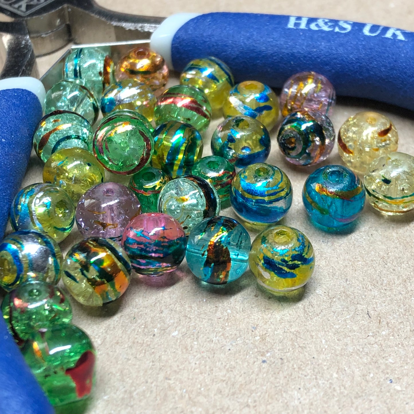 Mixed oily drizzle crackle glass beads