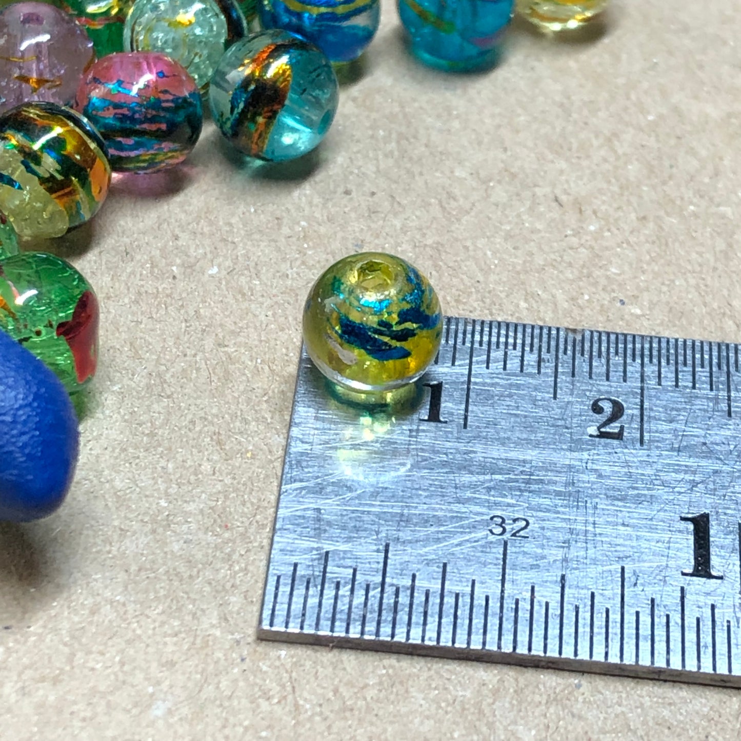 Mixed oily drizzle crackle glass beads