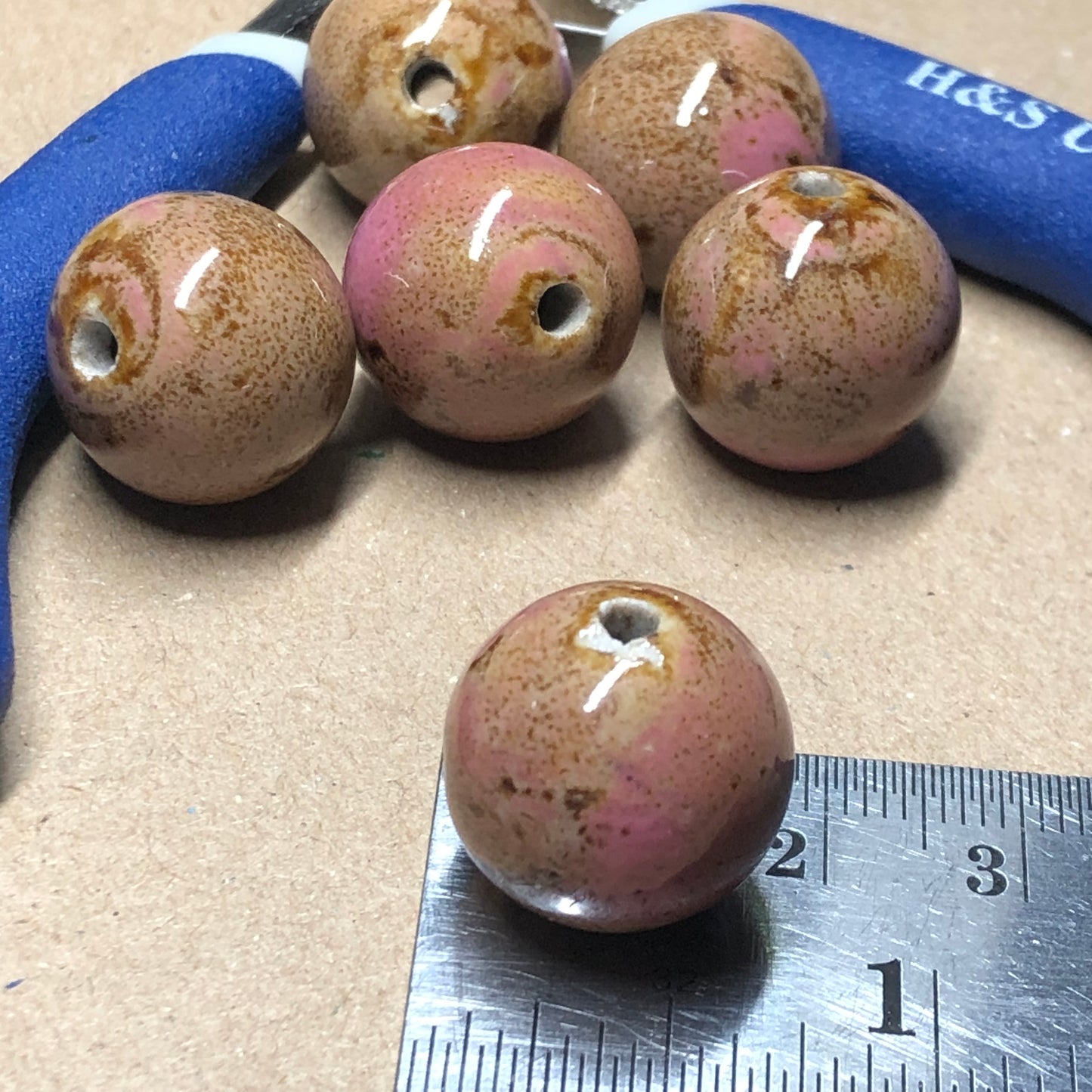 Large pink round ceramic beads