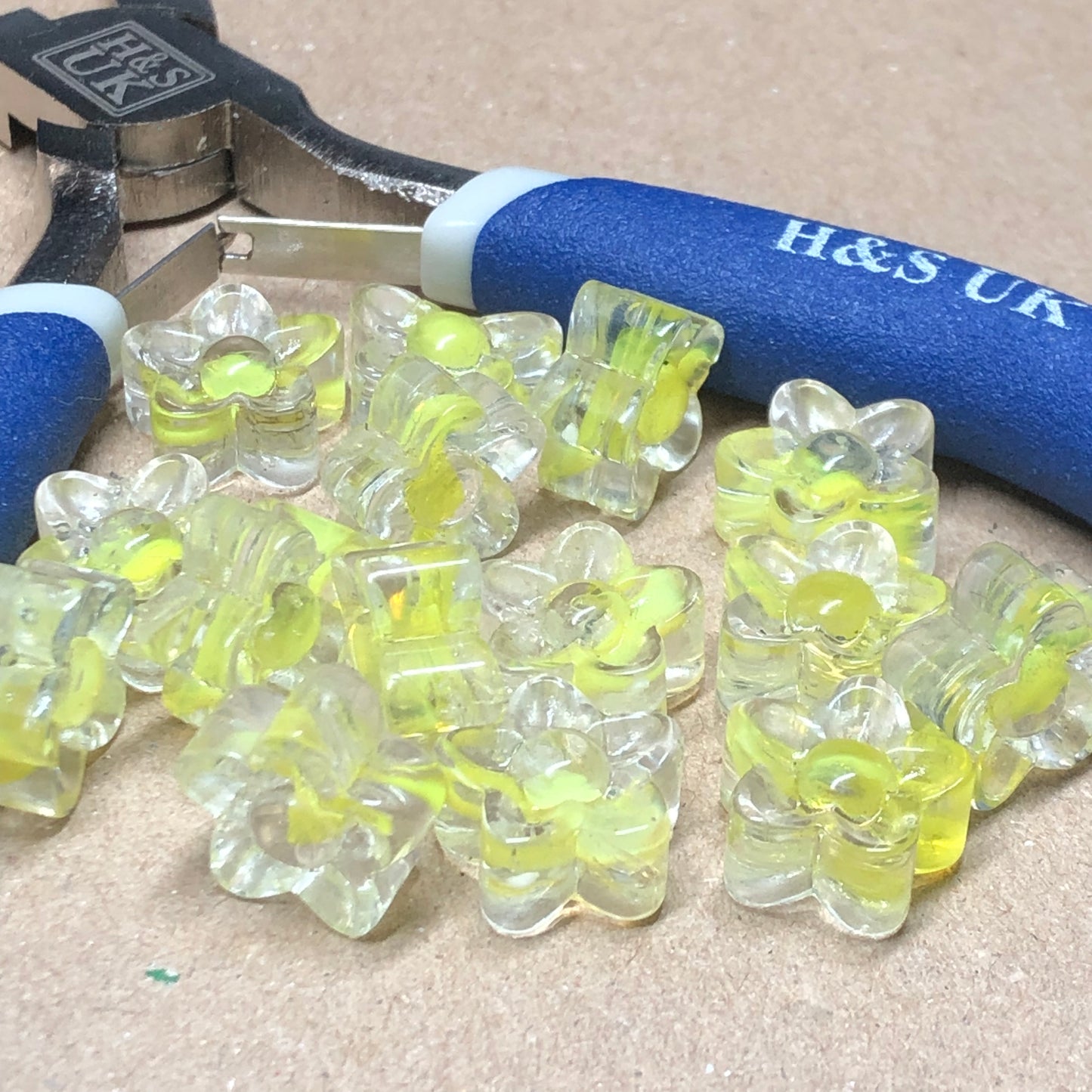 Yellow flower shaped glass beads