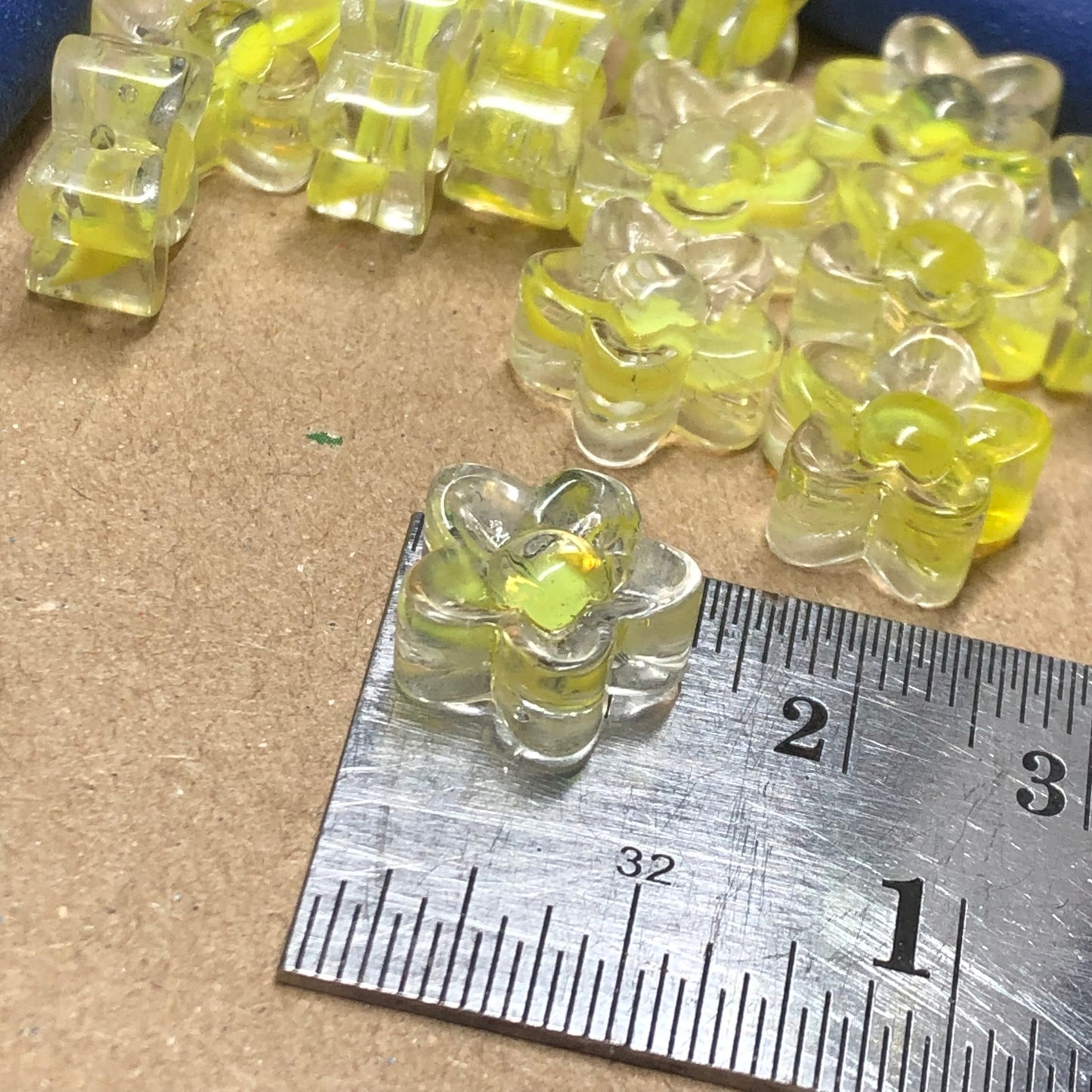 Yellow flower shaped glass beads