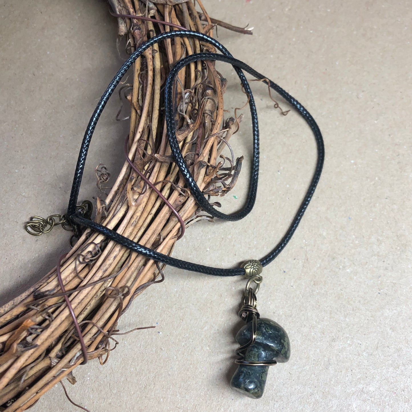 Wire wrap Kambaba Jasper mushroom necklace